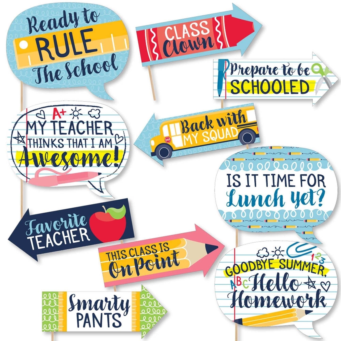 Funny Back To School - 10 Piece First Day of School Classroom Photo Booth Props Kit