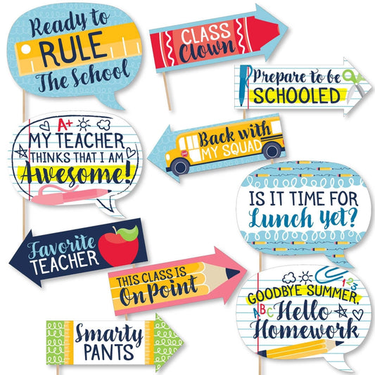 Funny Back To School - 10 Piece First Day of School Classroom Photo Booth Props Kit