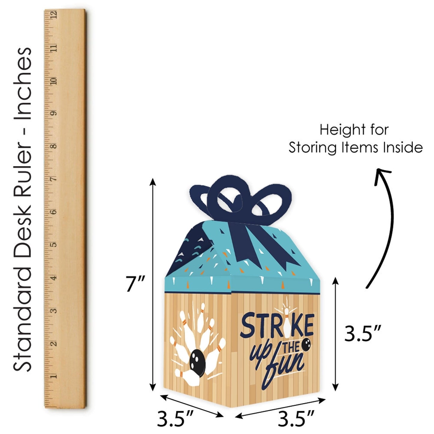 Strike Up the Fun - Bowling - Square Favor Gift Boxes - Birthday Party or Baby Shower Bow Boxes - Set of 12