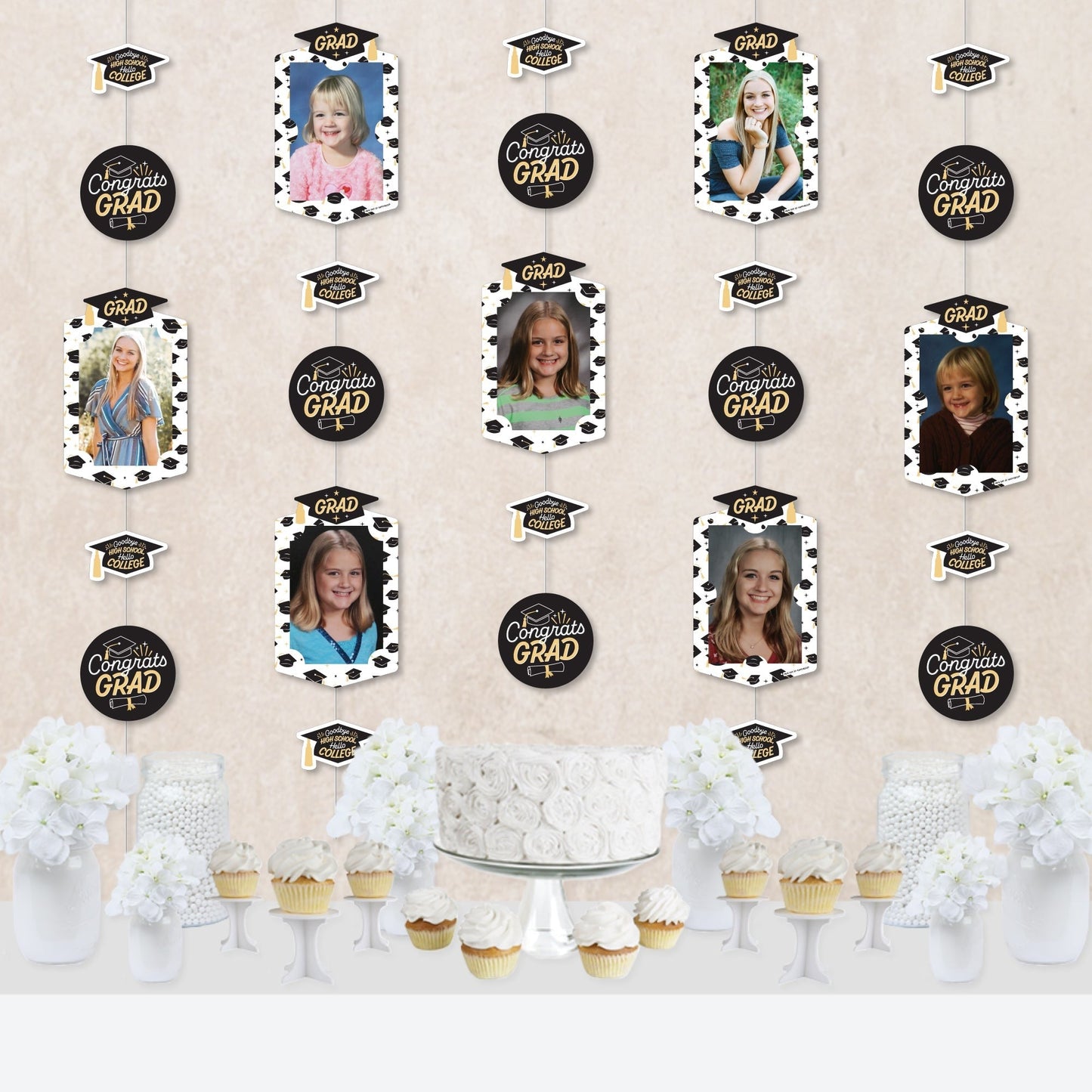 Goodbye High School, Hello College - Graduation Party DIY Backdrop Decor - Hanging Vertical Photo Garland - 35 Pieces