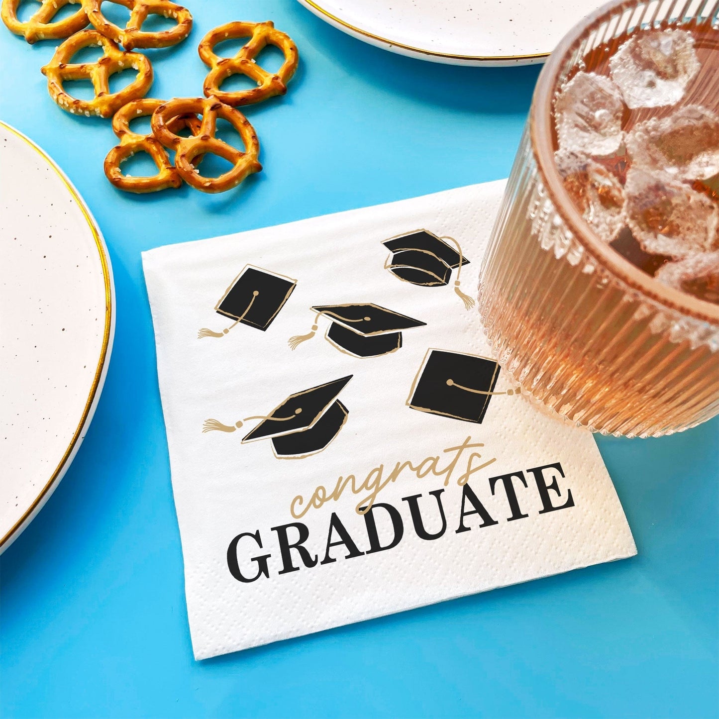 Napkins - Black and Gold Graduation - 24 Ct