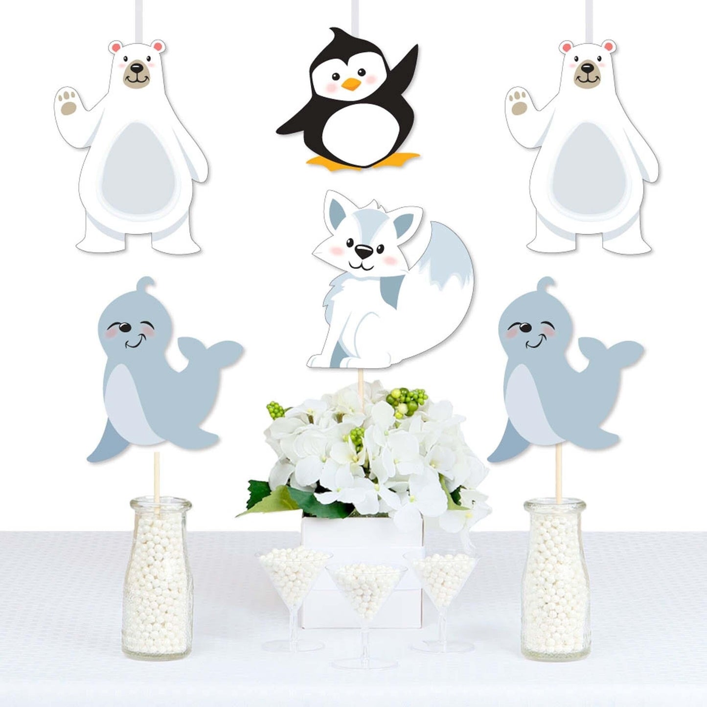 Arctic Polar Animals - Polar Bear, Seal, Penguin and Arctic Fox Decorations DIY Winter Baby Shower or Birthday Party Essentials - Set of 20