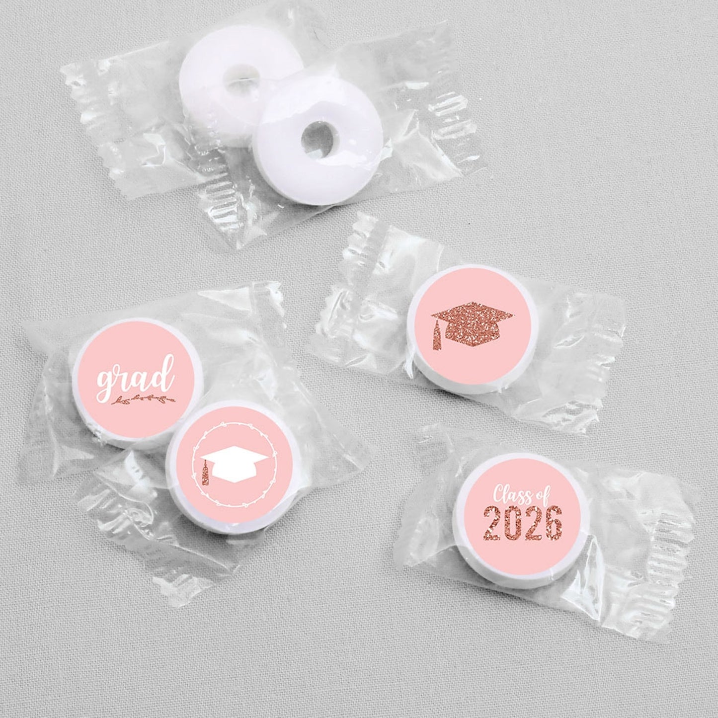 Rose Gold Grad - Round Candy Labels 2026 Graduation Party Favors - Fits Hershey's Kisses 108 ct