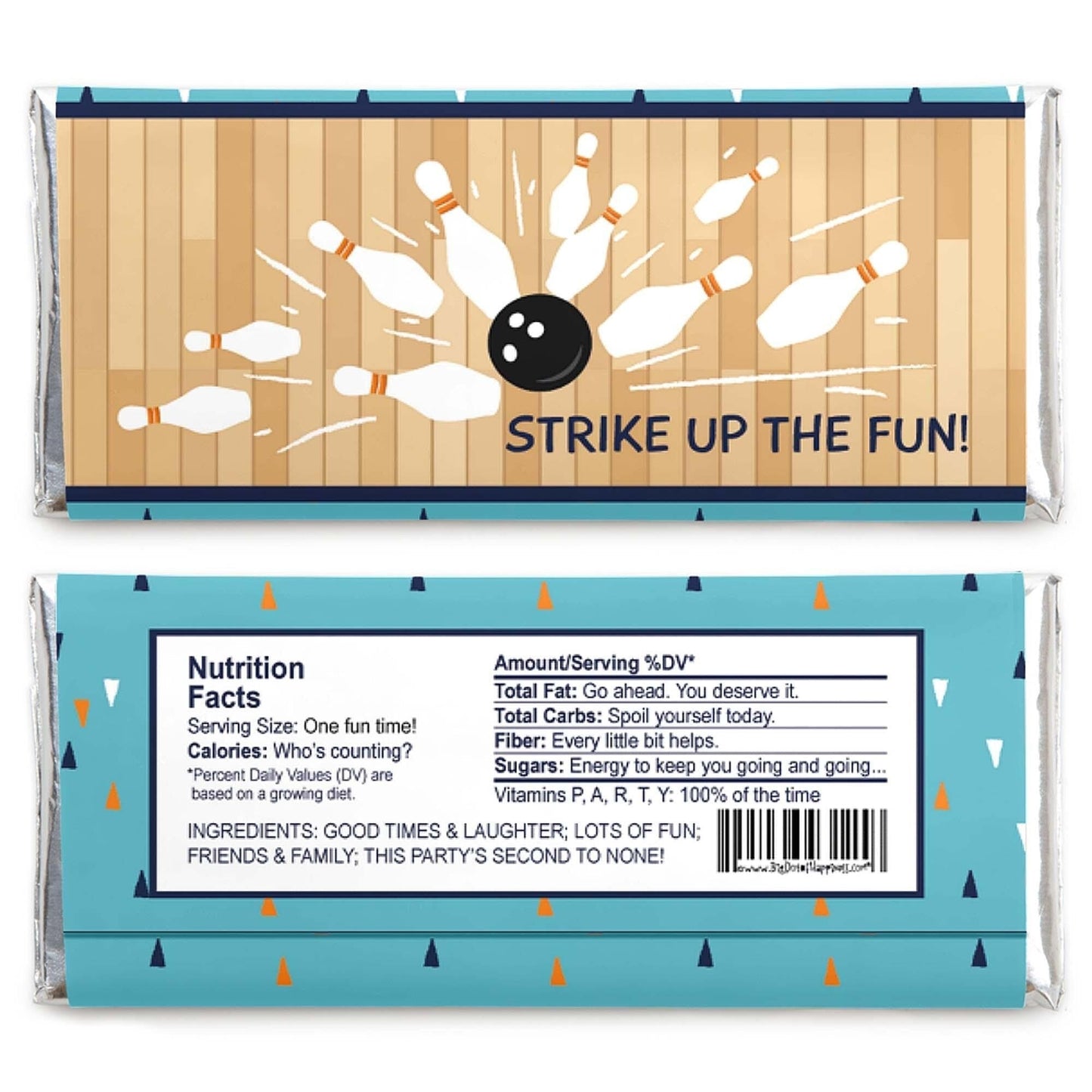 Strike Up the Fun - Bowling - Candy Bar Wrapper Baby Shower or Birthday Party Favors - Set of 24