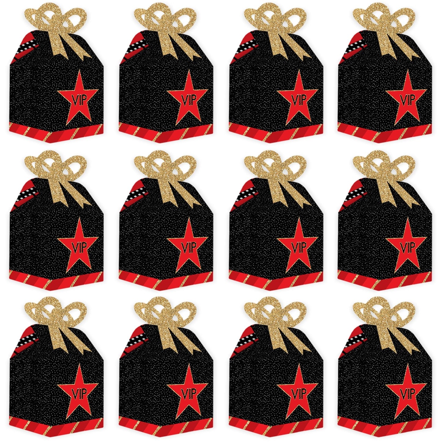 Red Carpet - Square Favor Gift Boxes - Movie Night Party Bow Boxes - Set of 12