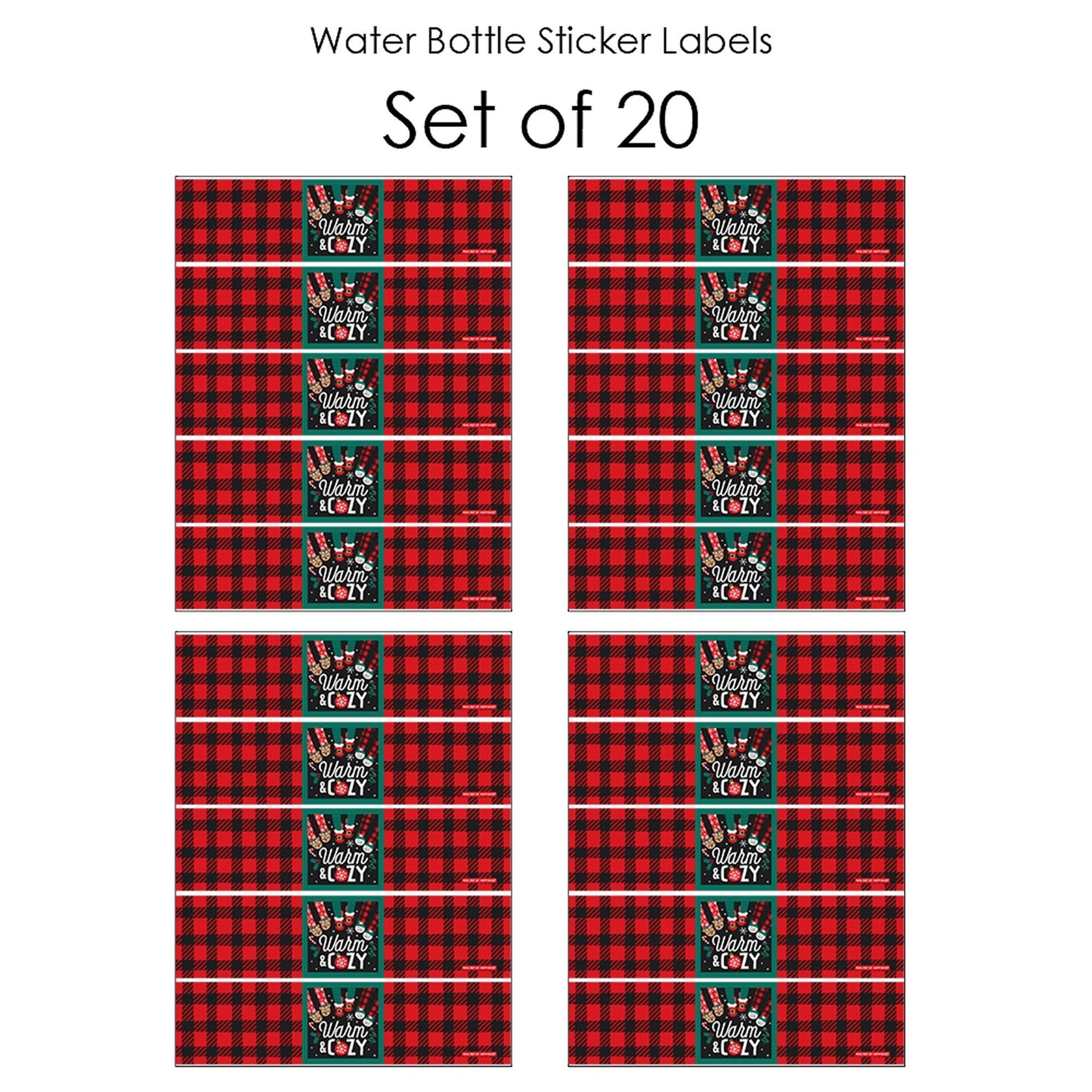 Christmas Pajamas - Holiday Plaid PJ Party Water Bottle Sticker Labels - Set of 20