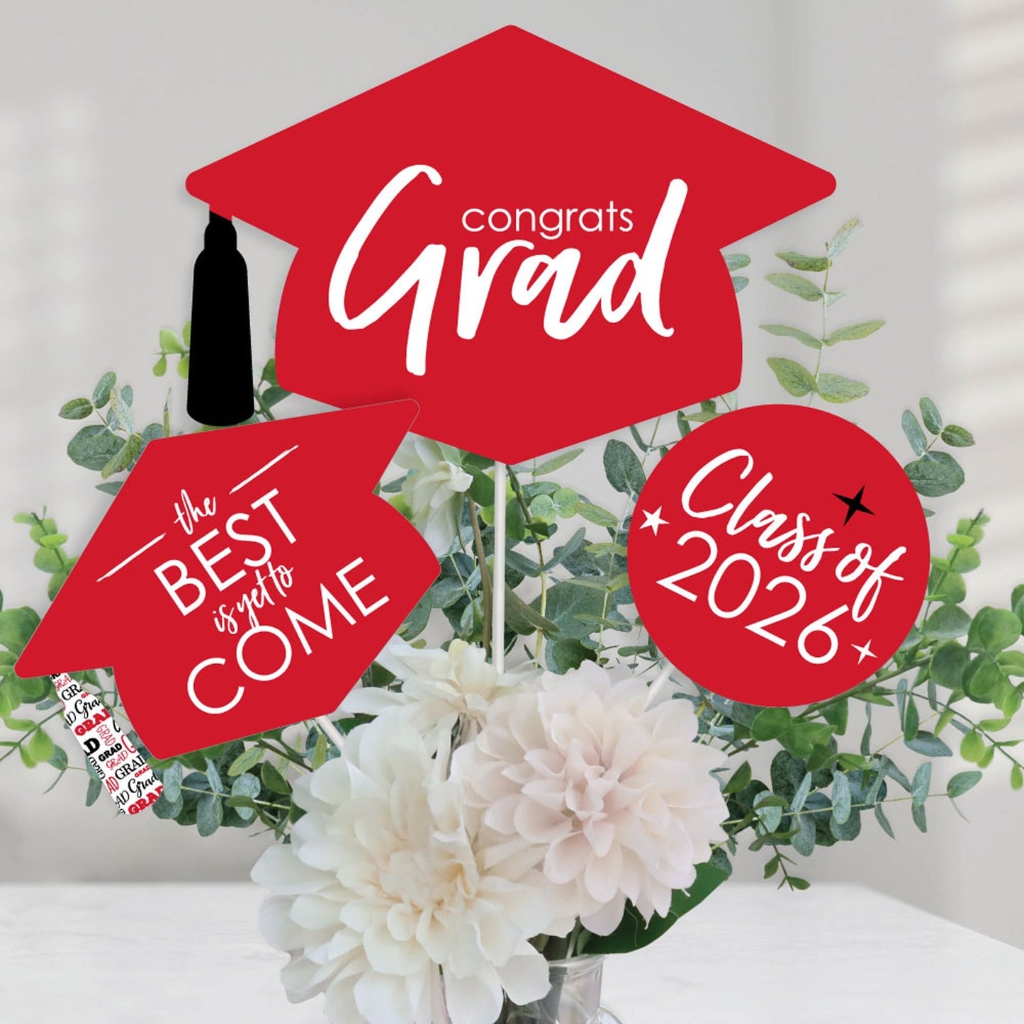 Red Grad - Best is Yet to Come - 2026 Red Graduation Party Centerpiece Sticks - Table Toppers - Set of 15