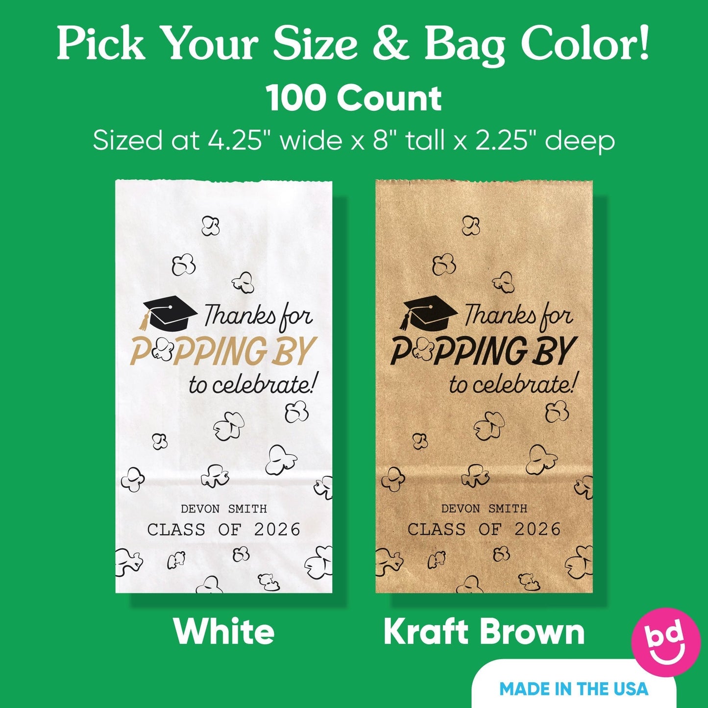 Custom Text Popcorn Bags - Black and Gold Grad