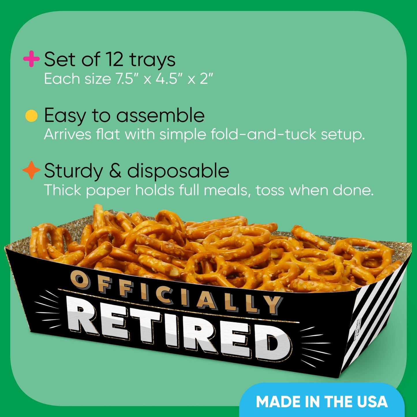 Officially Retired Party Paper Food Trays - 12 Ct