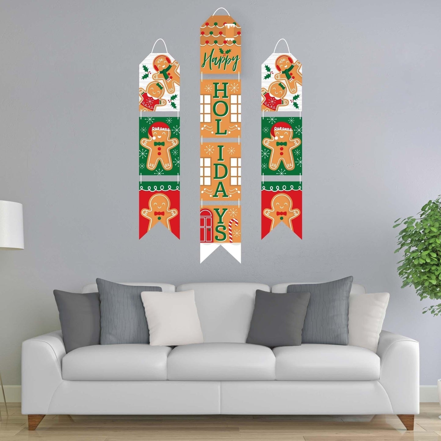 Gingerbread Christmas - Hanging Vertical Paper Door Banners - Gingerbread Man Holiday Party Wall Decoration Kit - Indoor Door Decor
