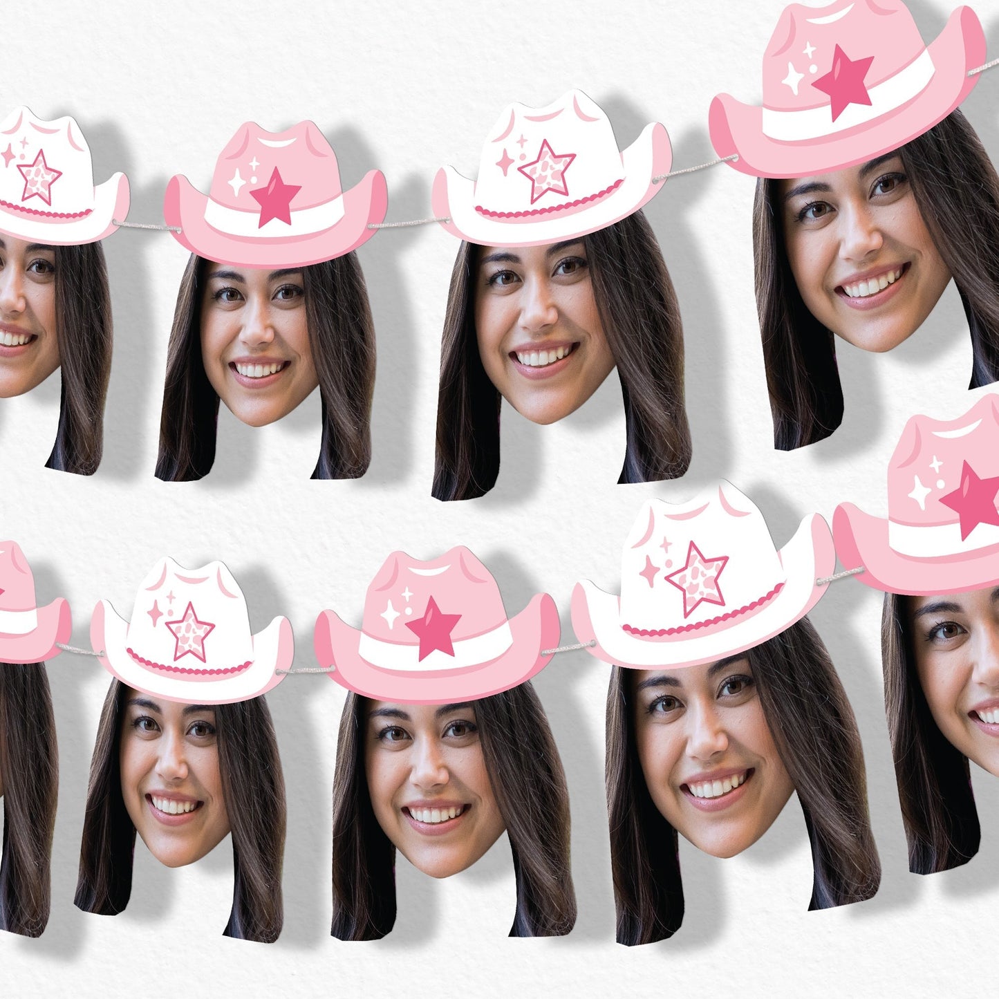 Custom Face Pink Cowgirl Hat Garland Banner