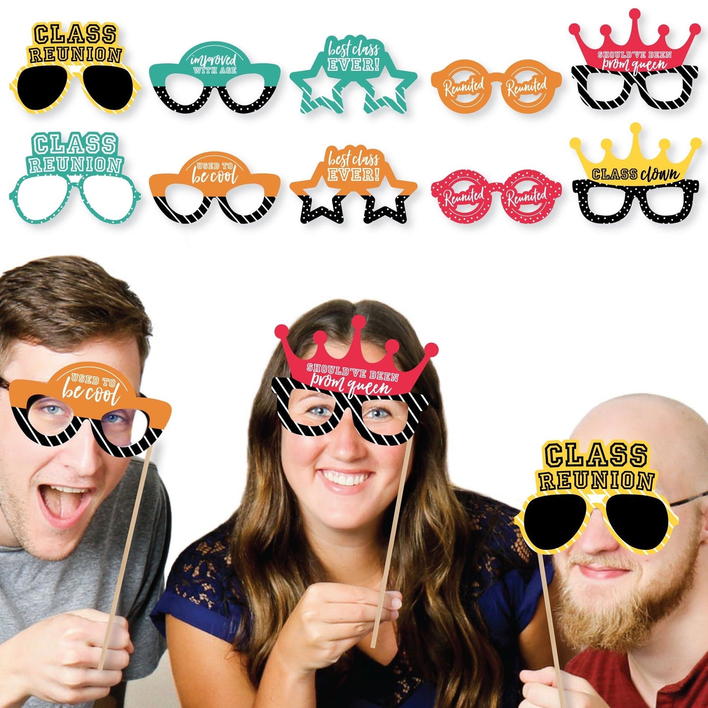 Class Reunion Glasses - Paper Card Stock School Reunion Party Photo Booth Props Kit - 10 Count