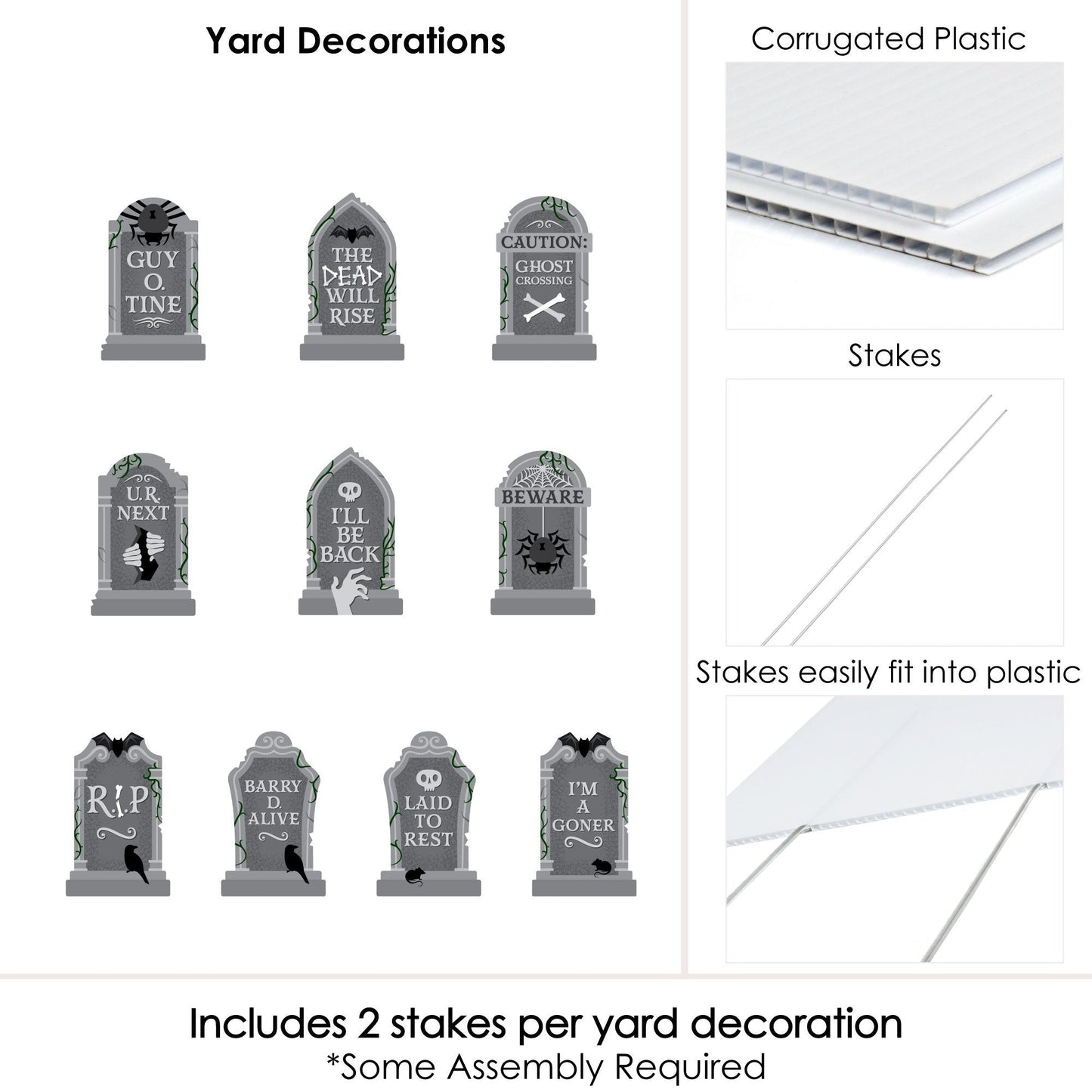 Creepy Cemetery - Lawn Decorations - Outdoor Spooky Halloween Tombstone Party Yard Decorations - 10 Piece