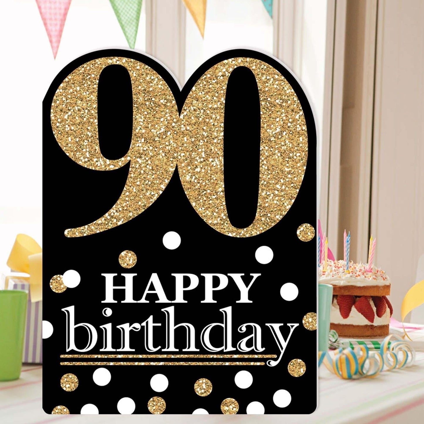 Adult 90th Birthday - Gold - Happy Birthday Giant Greeting Card - Big Shaped Jumborific Card - 16.5 x 22 inches