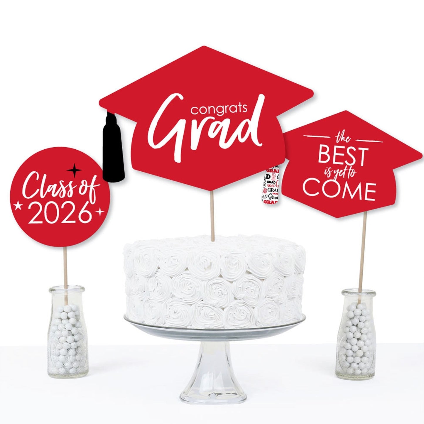 Red Grad - Best is Yet to Come - 2026 Red Graduation Party Centerpiece Sticks - Table Toppers - Set of 15