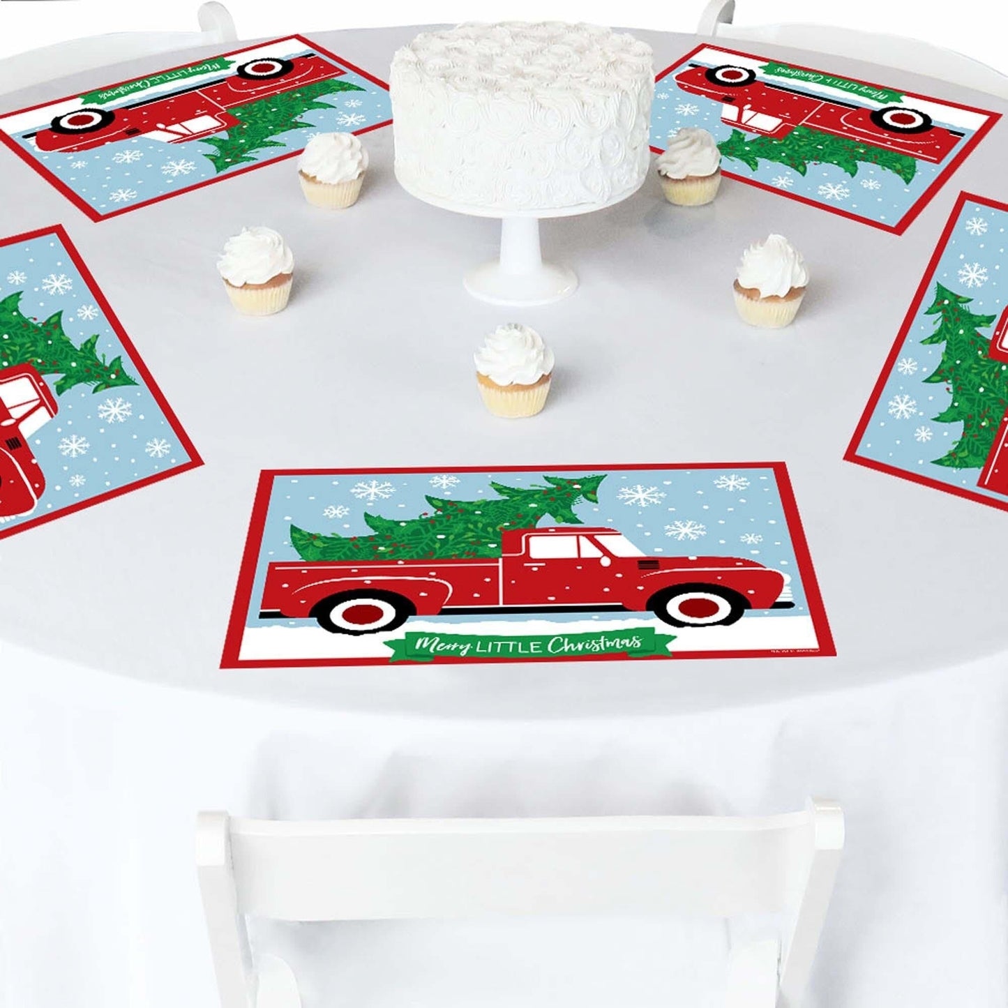 Merry Little Christmas Tree - Paper Red Truck and Car Christmas Party Coloring Sheets - Activity Placemats - Set of 16