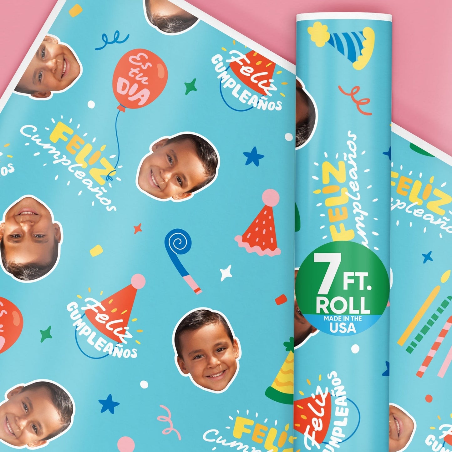 custom Feliz Cumpleanos wrapping paper fun face