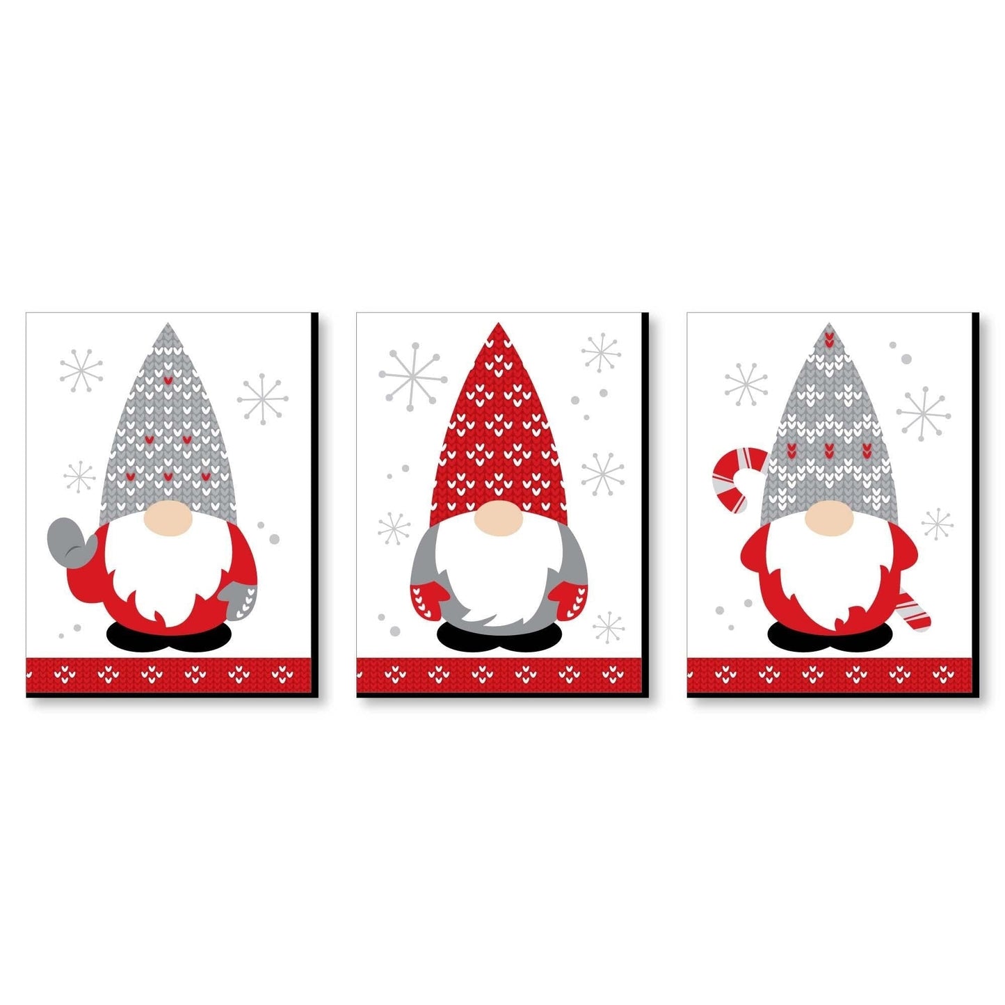 Christmas Gnomes - Holiday Wall Art Room Decor - 7.5 x 10 inches - Set of 3 Prints