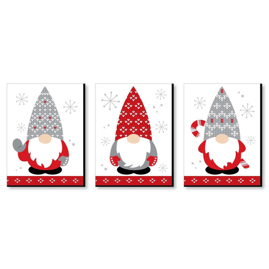 Christmas Gnomes - Holiday Wall Art Room Decor - 7.5 x 10 inches - Set of 3 Prints