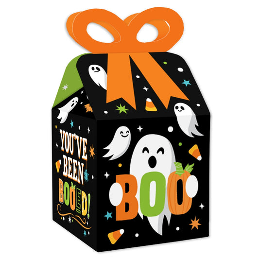 You've Been Booed - Square Favor Gift Boxes - Ghost Halloween Party Bow Boxes - Set of 12