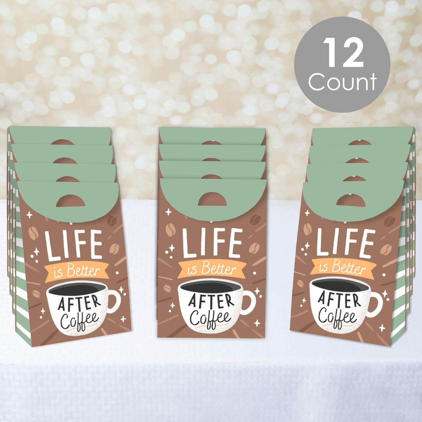 But First, Coffee - Cafe Themed Gift Favor Bags - Party Goodie Boxes - Set of 12