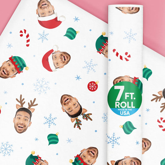 Custom Face Wrapping Paper - Santa, Reindeer and Elf Hats