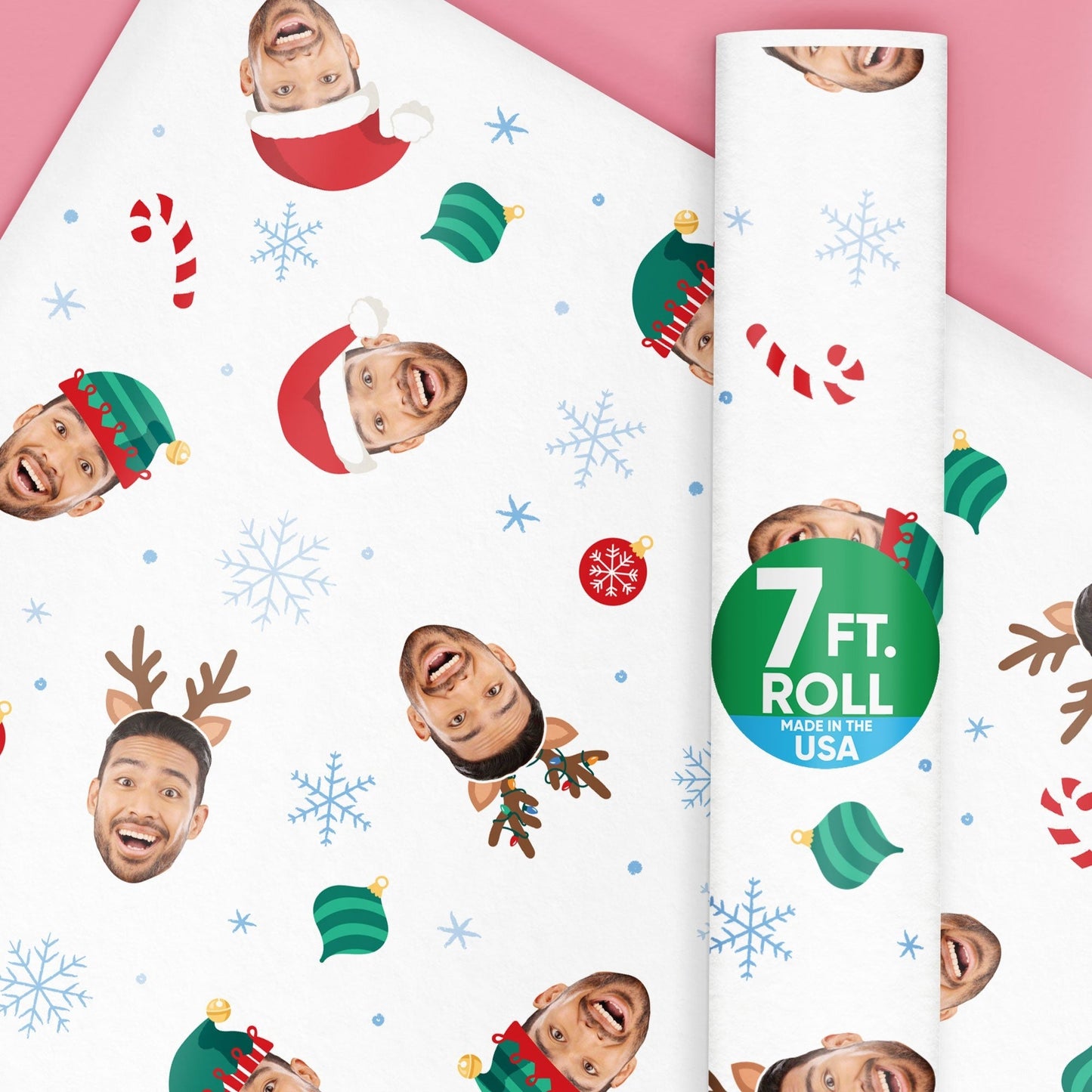 Custom Face Wrapping Paper - Santa, Reindeer and Elf Hats