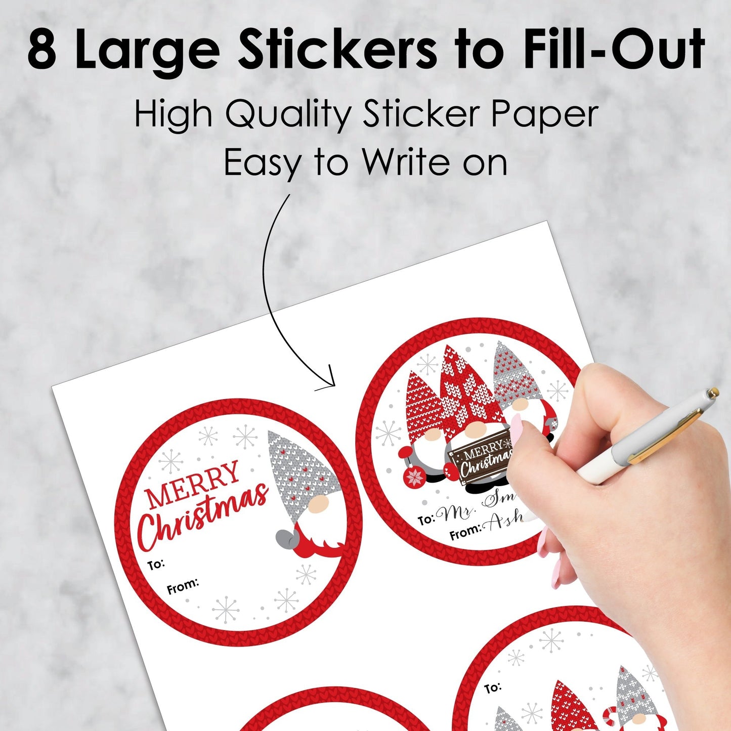 Christmas Gnomes - Round Holiday Party To and From Gift Tags - Large Stickers - Set of 8