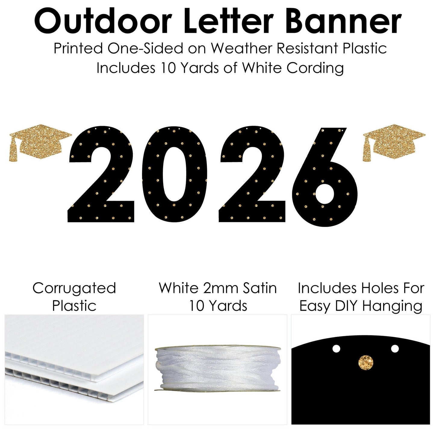 Tassel Worth The Hassle - Gold - Large Graduation Party Decorations - 2026 - Outdoor Letter Banner
