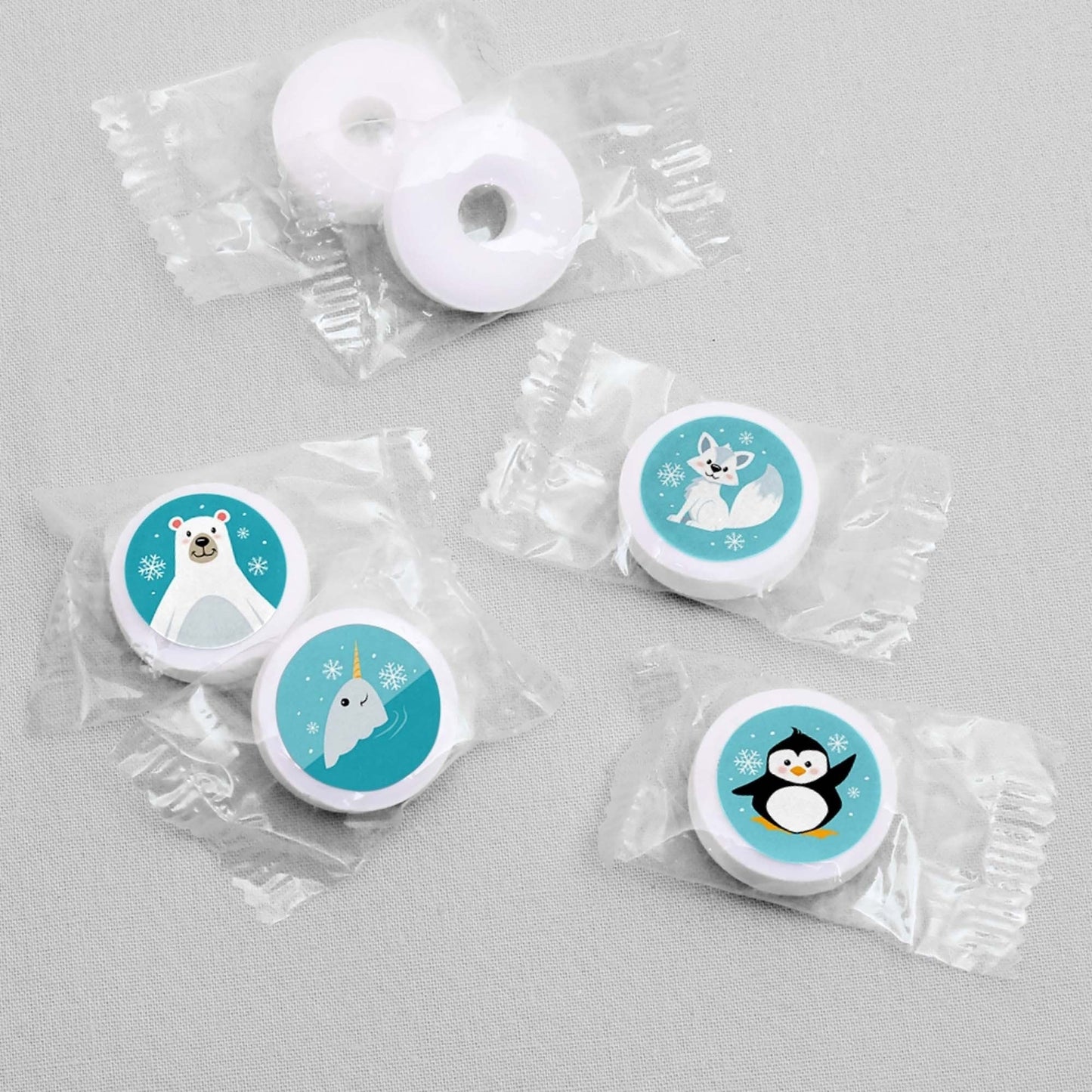 Arctic Polar Animals - Winter Baby Shower or Birthday Party Round Candy Sticker Favors - Labels Fit Hershey's Kisses - 108 ct