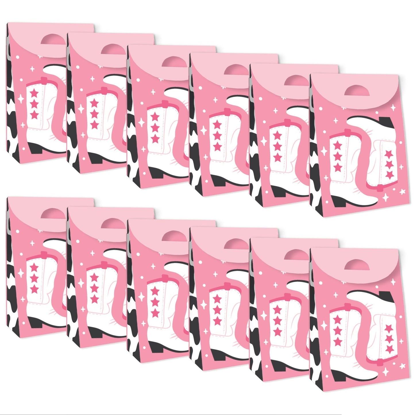 Rodeo Cowgirl - Pink Western Gift Favor Bags - Party Goodie Boxes - Set of 12