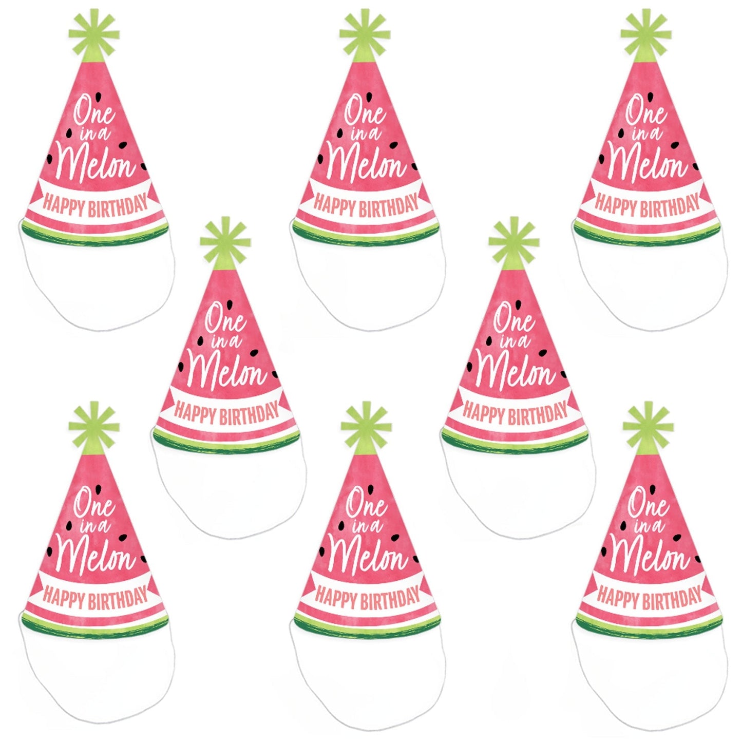 Sweet Watermelon - Cone Happy Birthday Party Hats for Kids and Adults - Set of 8 (Standard Size)
