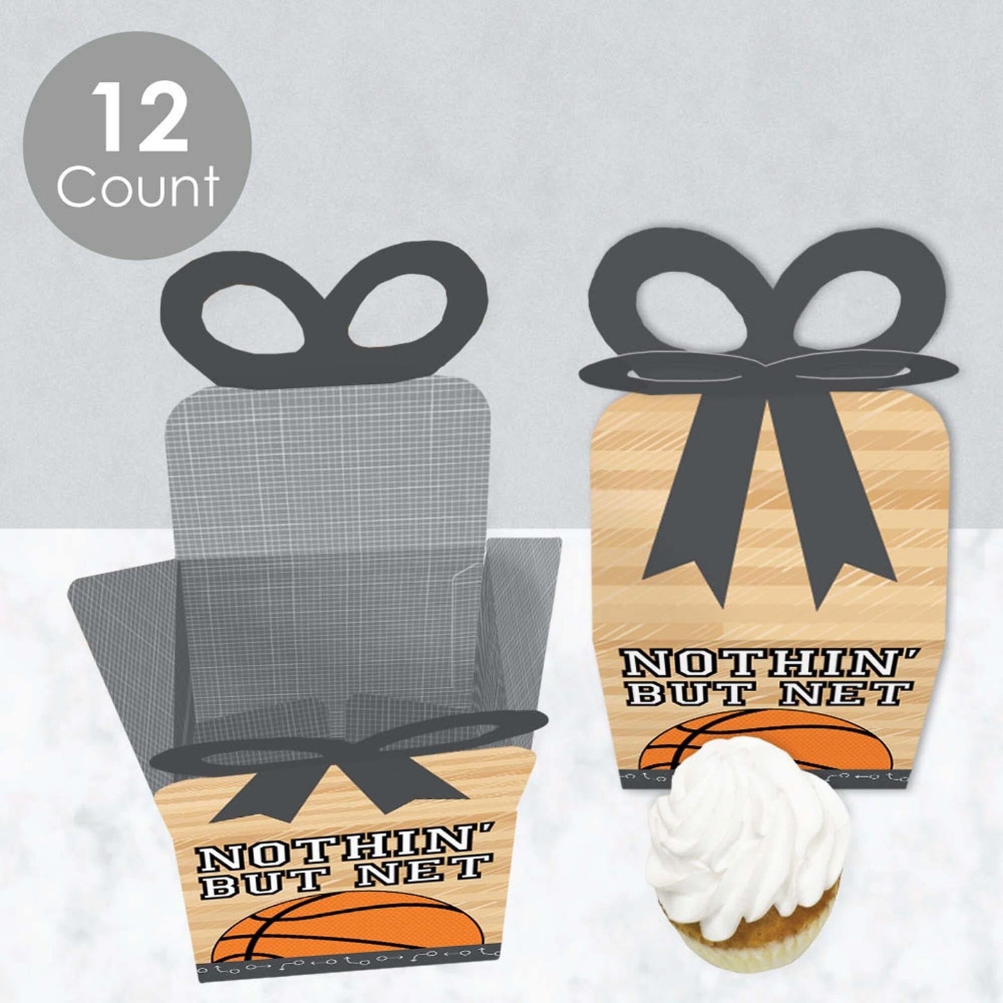 Nothin' But Net - Basketball - Square Favor Gift Boxes - Baby Shower or Birthday Party Bow Boxes - Set of 12