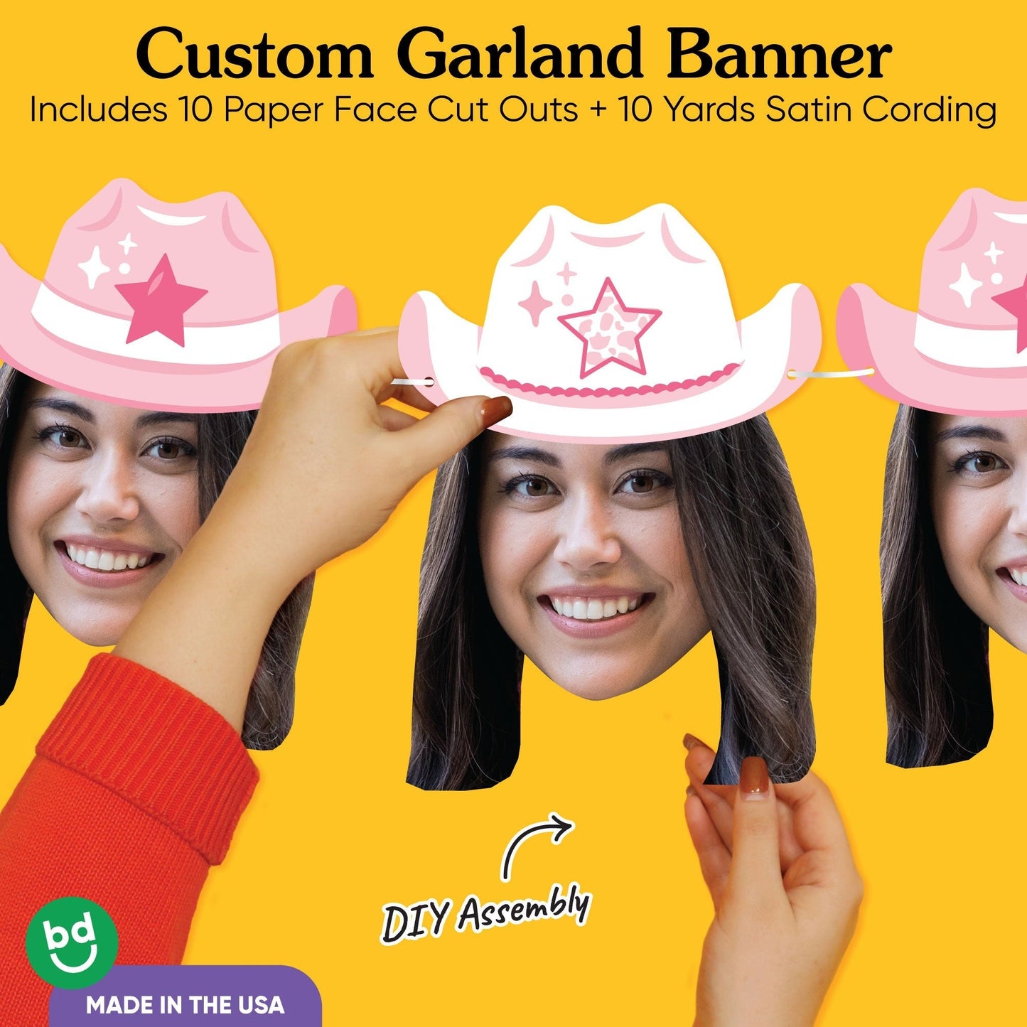 Custom Face Pink Cowgirl Hat Garland Banner