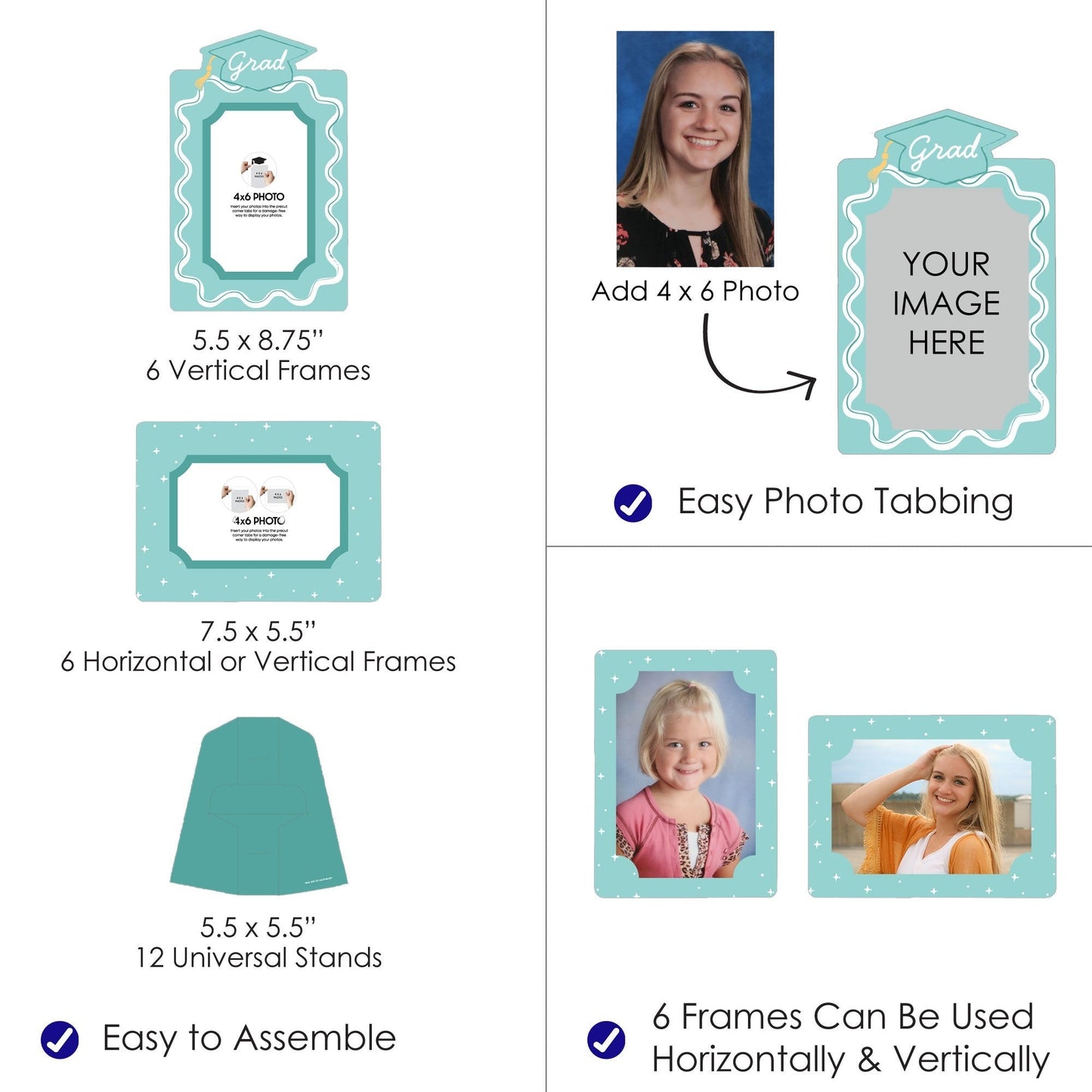 Pastel Grad Paper Photo Frames - 12 Ct