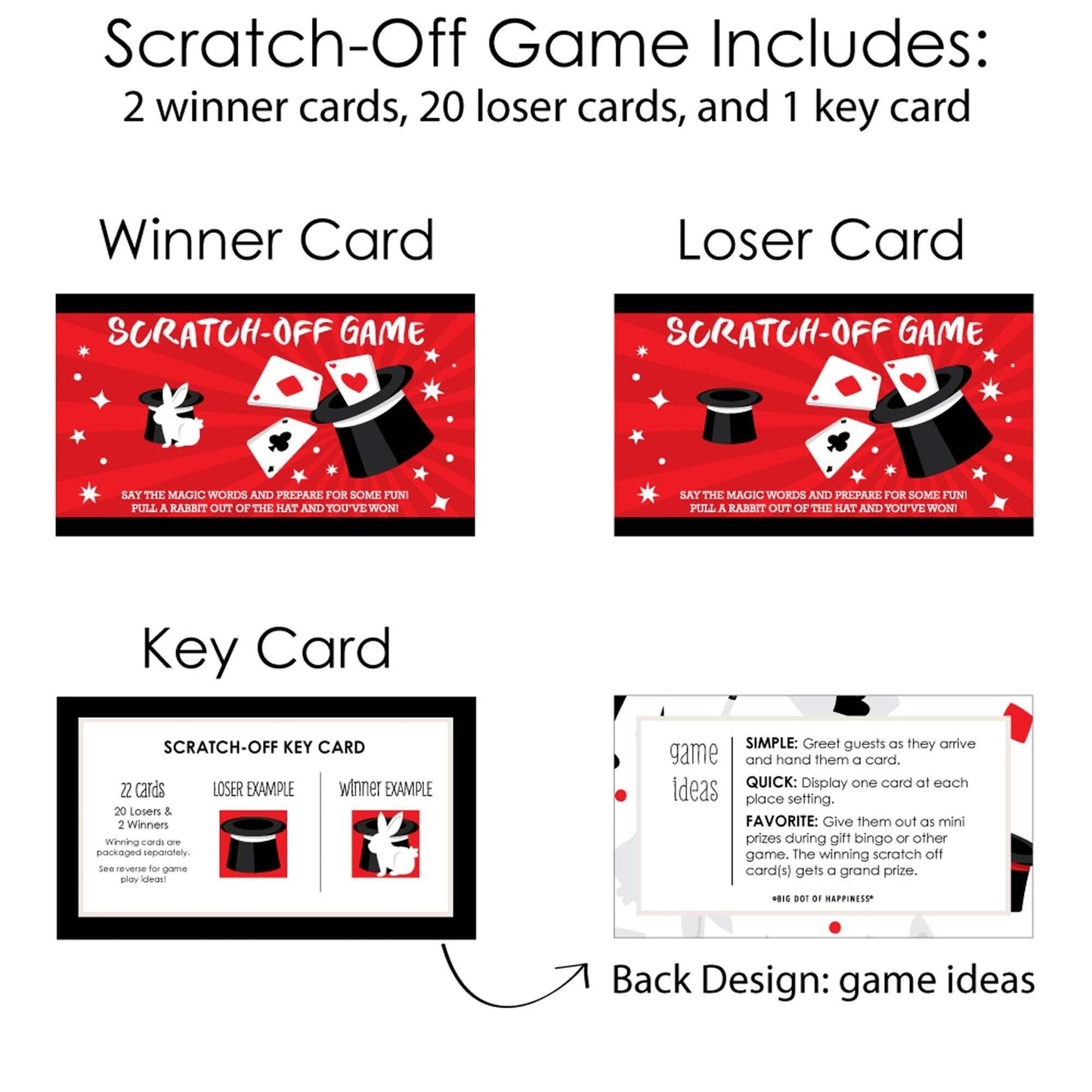 Ta-Da, Magic Show - Magical Birthday Party Game Scratch Off Cards - 22 Count
