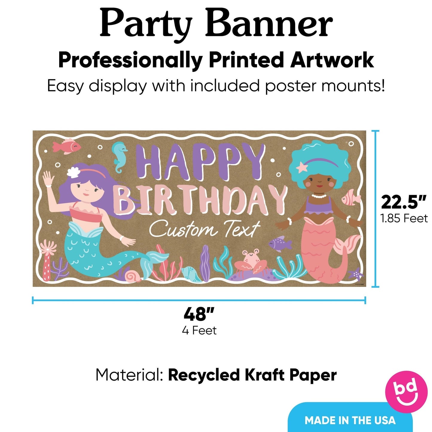 Custom Text Mermaid Birthday Kraft Banner