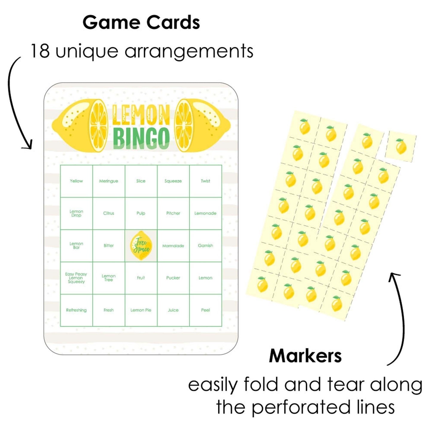 So Fresh - Lemon - Bingo Cards and Markers - Citrus Lemonade Party Bingo Game - Set of 18