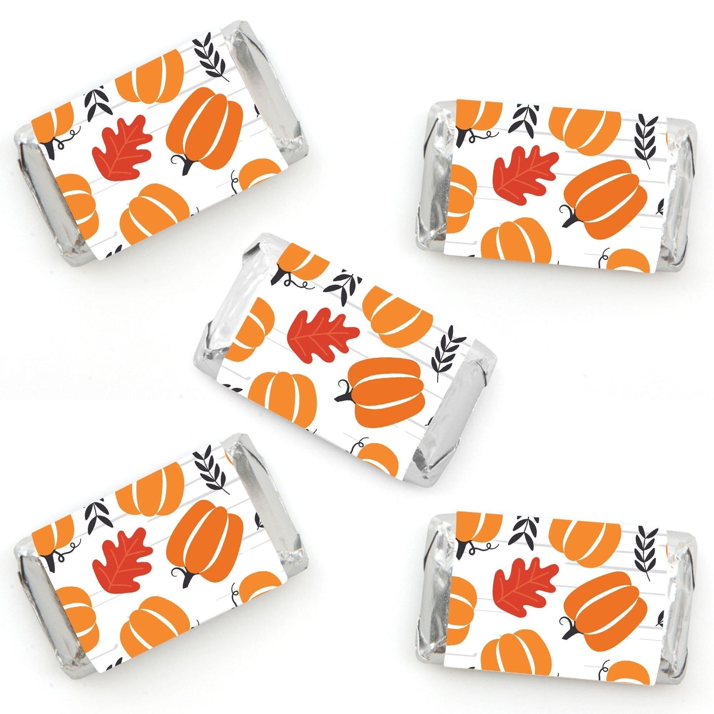 Fall Pumpkin - Mini Candy Bar Wrapper Stickers - Halloween or Thanksgiving Party Small Favors - 40 Count
