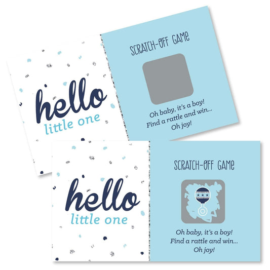 Hello Little One - Blue and Silver - Boy Baby Shower Game Scratch Off Cards - 22 ct