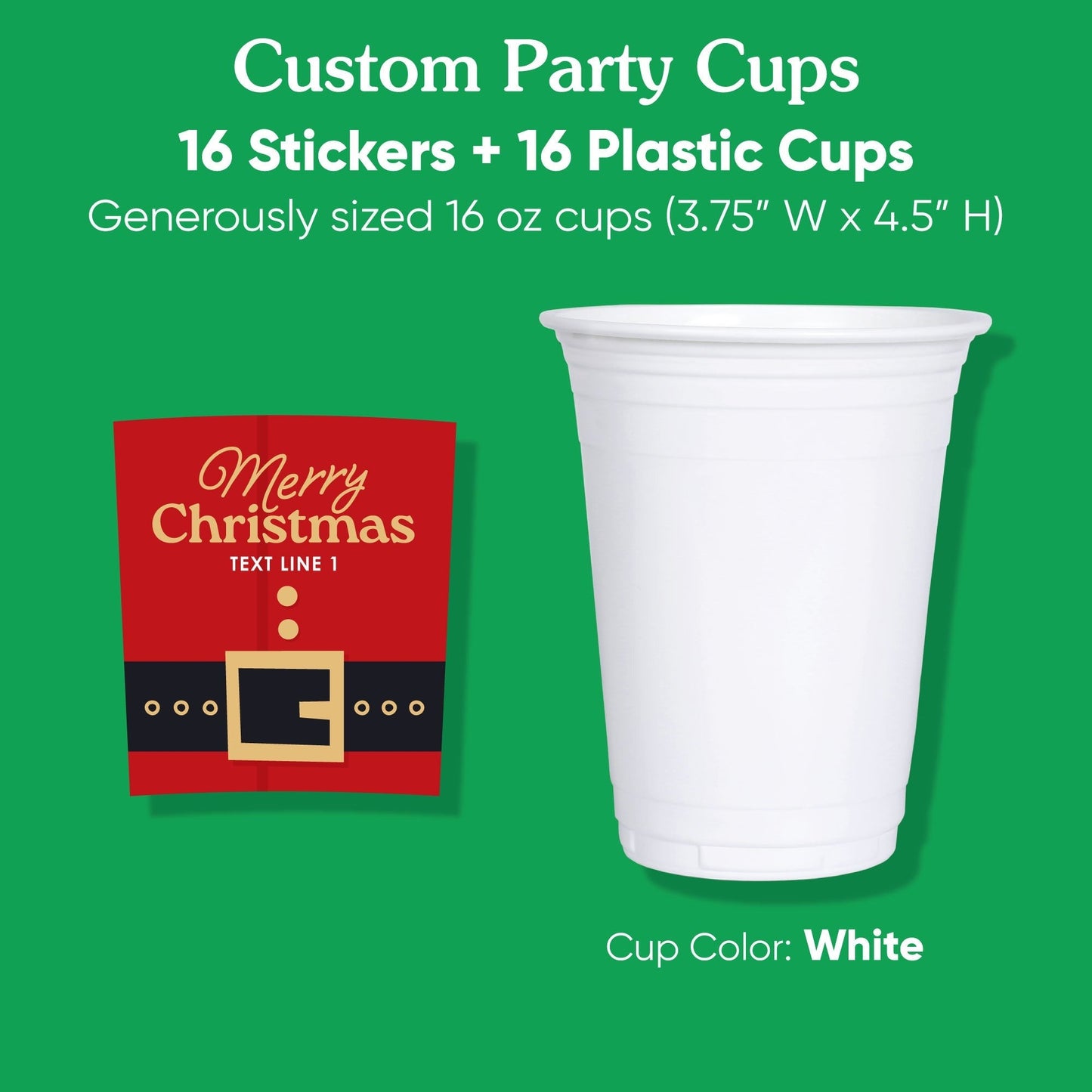 Custom Text Party Cups - Jolly Santa - 16 Ct