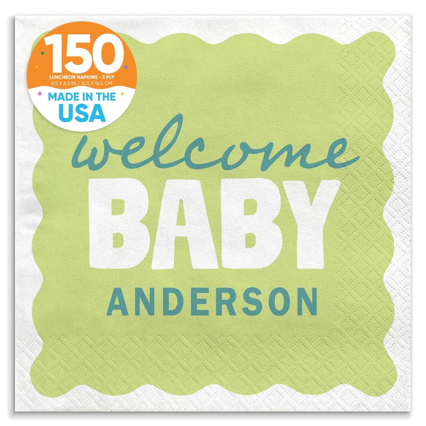 Custom Text Napkins - Wavy Baby Shower