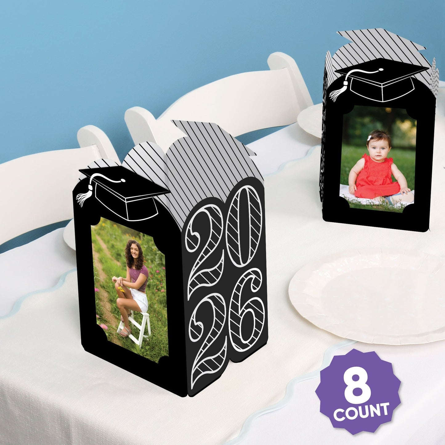 Black & White Graduation Photo Centerpieces - 8 Ct