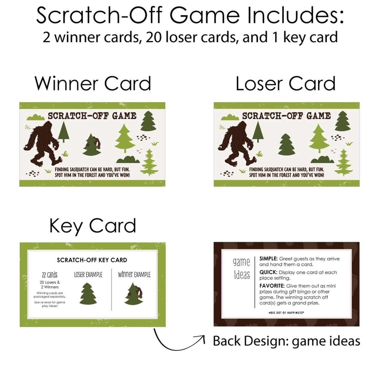 Sasquatch Crossing - Bigfoot Party or Birthday Party Game Scratch Off Dare Cards - 22 Count
