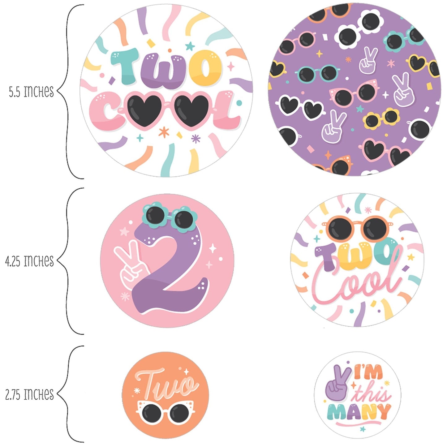 Two Cool - Girl - Pastel 2nd Birthday Party Giant Circle Confetti - Party Decorations - Large Confetti 27 Count