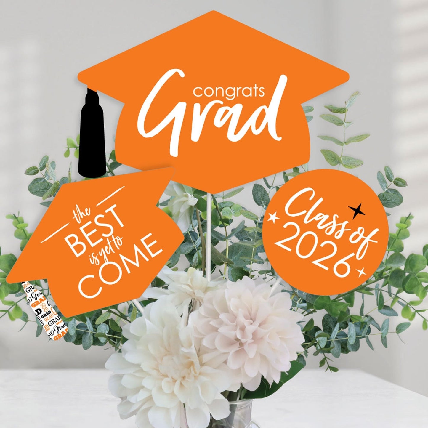 Orange Grad - Best is Yet to Come - 2026 Orange Graduation Party Centerpiece Sticks - Table Toppers - Set of 15
