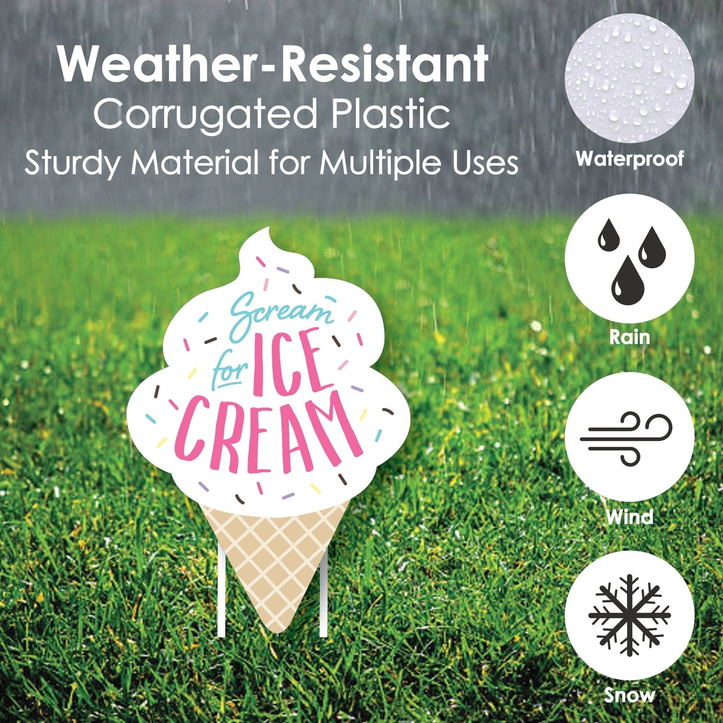 Scoop Up The Fun - Ice Cream - Lawn Decorations - Outdoor Sprinkles Party Yard Decorations - 10 Piece