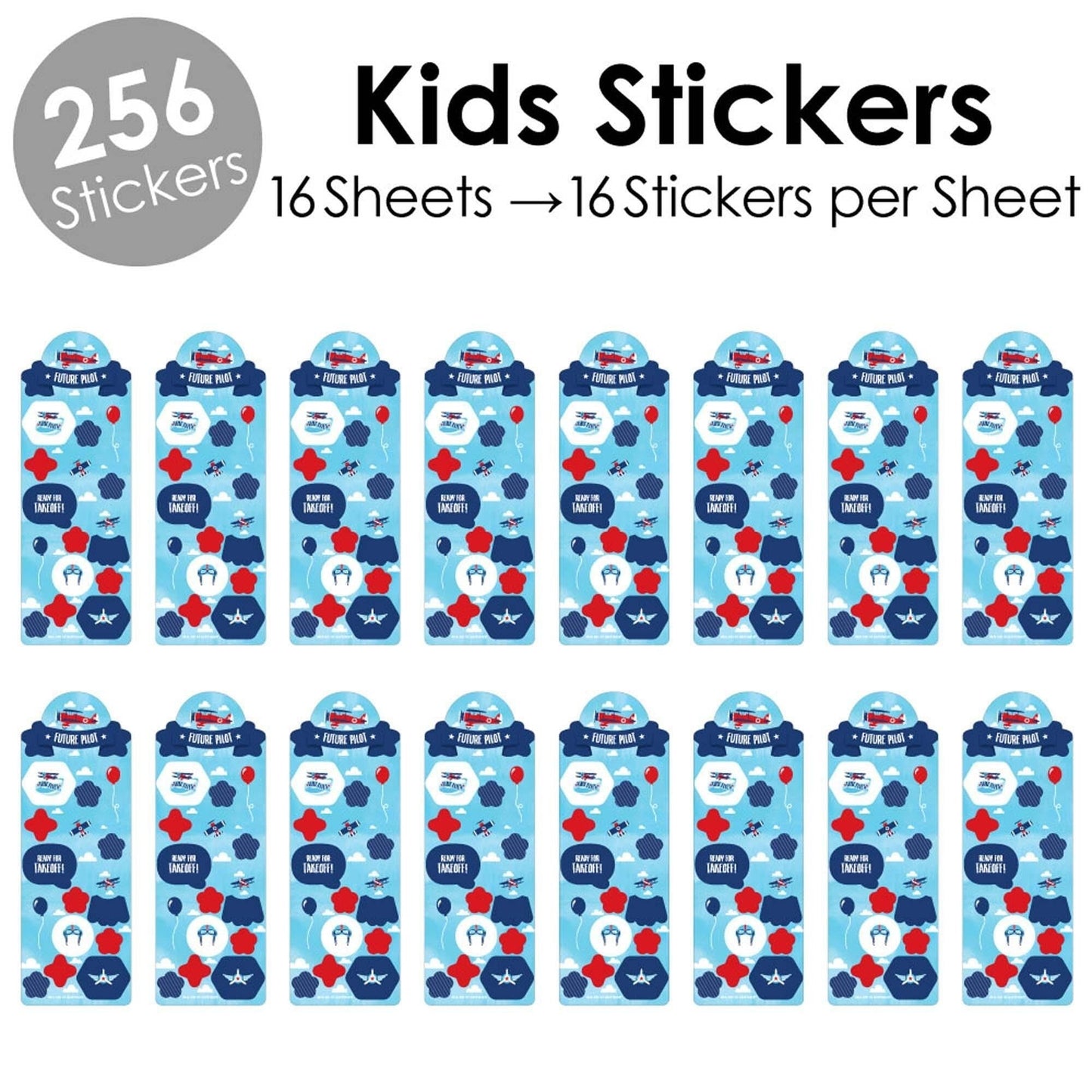 Taking Flight - Airplane - Vintage Plane Birthday Party Favor Kids Stickers - 16 Sheets - 256 Stickers