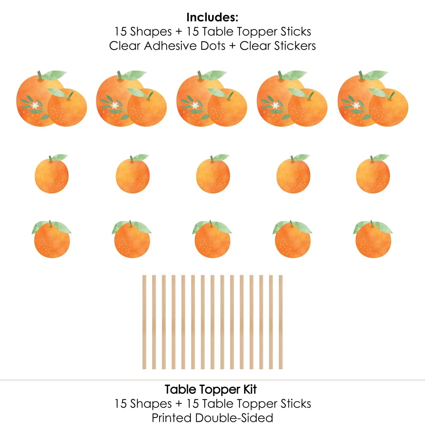 Little Clementine - Orange Citrus Baby Shower or Birthday Party Centerpiece Sticks - Table Toppers - Set of 15