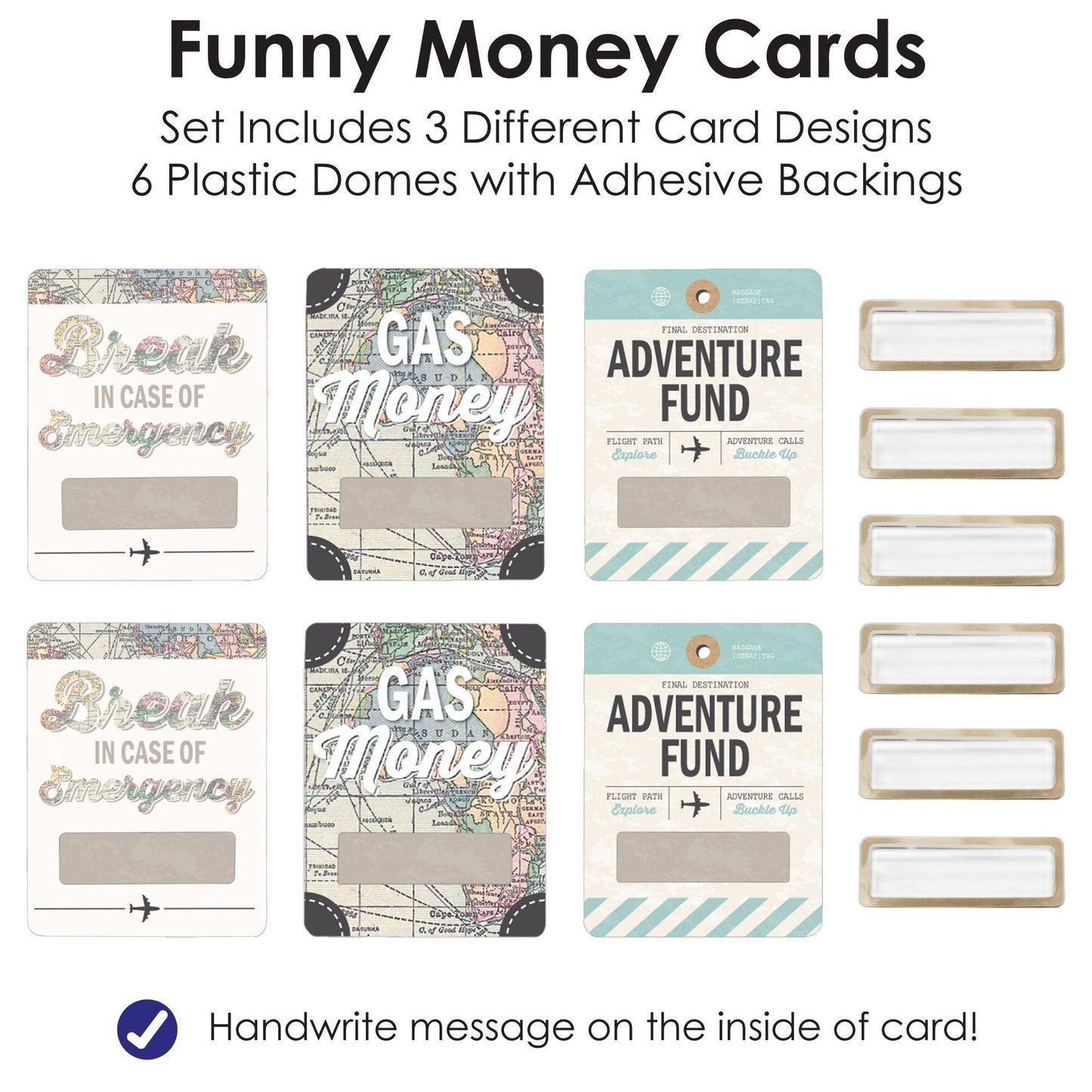 World Awaits - DIY Assorted Travel Themed Party Cash Holder Gift - Funny Money Cards - Set of 6